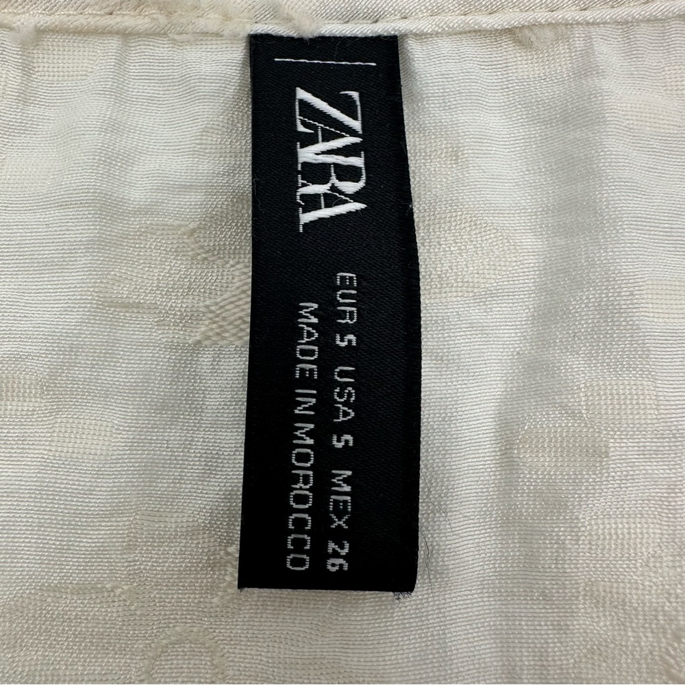 Zara Cream Textured Puff Sleeve Button Front Peplum Blouse Size S - Picture 7 of 12